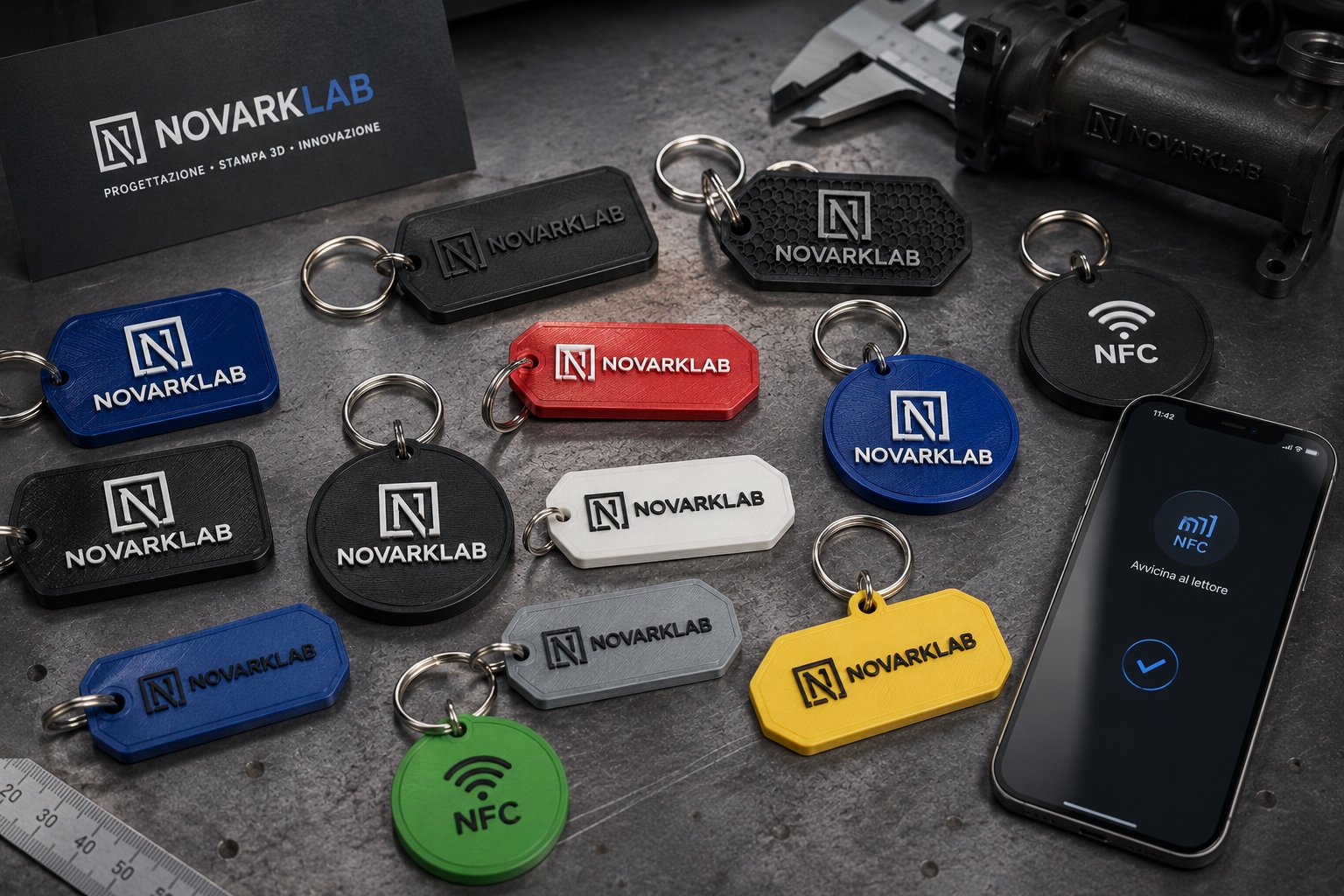 Portachiavi e gadget aziendali personalizzati con tag NFC stampati in 3D